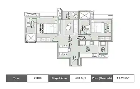 2 BHK 680 SqFt
