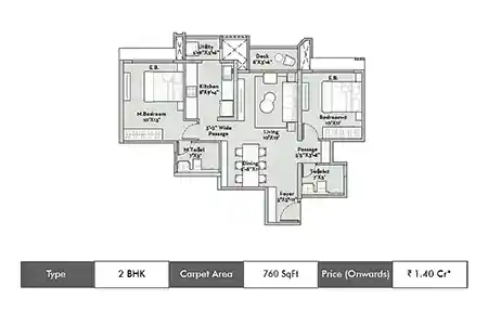 2 BHK 760 SqFt